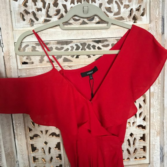 Likely Leilani Asymmetrical Chiffon Red Gown 2 - Picture 6 of 12